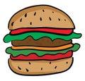 A large cheeseburger with lettuce and tomatoes vector or color illustration Royalty Free Stock Photo