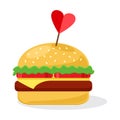 Cheeseburger with heart. Vector illustration