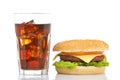 Cheeseburger and soda glass