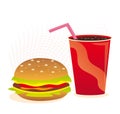 Cheeseburger and soft drink