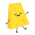 Cute happy cheese character. Funny food emoticon in flat style.