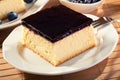 Cheesecake with blueberries and a cap of coffee Royalty Free Stock Photo