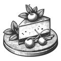 Cheesecake with Cherries and Mint engraving vector