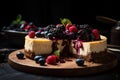 Cheesecake with chocolate and fresh berries, a gourmet summer treat Royalty Free Stock Photo