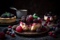 Cheesecake with chocolate and fresh berries, a gourmet summer treat Royalty Free Stock Photo