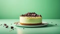 Cheesecake with chocolate on green background Royalty Free Stock Photo