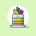 Cheesecake with cream, mousse, jelly, lime slices and strawberry. Yummy dessert Icon. Royalty Free Stock Photo