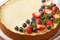 Cheesecake with fresh berries strawberry, blueberry New York dessert. Horizontal