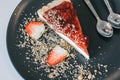 Cheesecake with fresh strawberries. Healthy dessert breakfast, Royalty Free Stock Photo