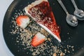 Cheesecake with fresh strawberries. Healthy dessert breakfast, Royalty Free Stock Photo