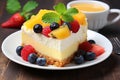 cheesecake with fruit Close up Creamy mascarpone cheese cake Royalty Free Stock Photo