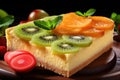 cheesecake with fruit Close up Creamy mascarpone cheese cake Royalty Free Stock Photo