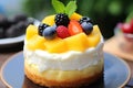 cheesecake with fruit Close up Creamy mascarpone cheese cake Royalty Free Stock Photo