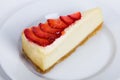 Cheesecake with jelly and strawberry slices on a plate close-up for the menu Royalty Free Stock Photo