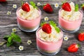 Cheesecake Mousse Cups decorated by homemade ice cream Royalty Free Stock Photo