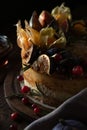 Cheesecake with physalis and dates and wild berries Royalty Free Stock Photo