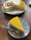 cheesecake pie lemon plate table candles yellow Royalty Free Stock Photo
