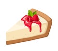 Cheesecake piece with raspberry. Vector illustration.