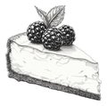 Cheesecake piece realistic sketch. Drawing homemade cheese cake dessert with berries and leaves design, cheese cake pie Royalty Free Stock Photo