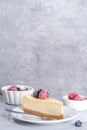 Cheesecake portion slice on plate Royalty Free Stock Photo