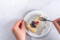 Cheesecake portion slice on plate Royalty Free Stock Photo