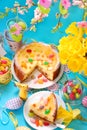 Cheesecake with raisins on easter table Royalty Free Stock Photo