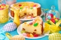Cheesecake with raisins on easter table Royalty Free Stock Photo