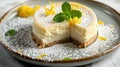 Cheesecake on Restaurant Plate, Cheese Cake Isolated on White Background, Shortbread Cookies