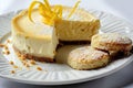 Cheesecake on Restaurant Plate, Cheese Cake, Shortbread Cookies with Butter, Soft Cheese