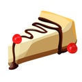 Cheesecake slice with chocolate syrup. VECTOR illustration.