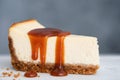 Cheesecake slice with salted caramel sauce Royalty Free Stock Photo