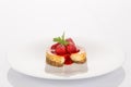 Cheesecake, strawberry, coulis and mint