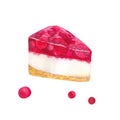 Cheesecake strawberry with jelly and berries. Hand drawn watercolor illustration. Isolated on white background