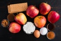 Cheesecake Stuffed Apple Ingredients on a Wooden Table