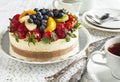 Cheesecake topped with berries and fruits Royalty Free Stock Photo