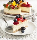 Cheesecake topped with fresh berries and fruits Royalty Free Stock Photo