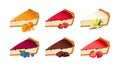 Cheesecakes set. Slice of cheesecakes with different flavors. Classic dessert