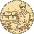 Cheesemaker Making Cheddar Cheese Circle Drawing