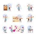 Cheesemaking, bakery and pottery flat vector illustrations set