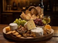 cheeses and crisp crackers in a rustic basket