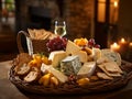 cheeses and crisp crackers in a rustic basket