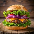 cheesy burger front of me Royalty Free Stock Photo