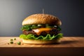 Cheesy Burger Front View on Table, AI Generated Royalty Free Stock Photo