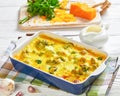 Cheesy Cheddar Broccoli Casserole in a dish Royalty Free Stock Photo