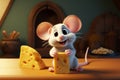 Cheesy grin Animated little mouse brings a charming smile with cheese