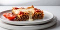 Cheesy lasagna with ground beef and fresh tomatoes. Royalty Free Stock Photo