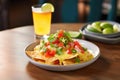 cheesy nachos with a margarita cocktail