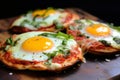 Cheesy Pizza fried egg. Generate Ai