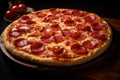 Cheesy Pizza pepperoni italian table. Generate Ai