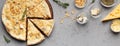 Cheesy pizza and various types of cheeses Royalty Free Stock Photo